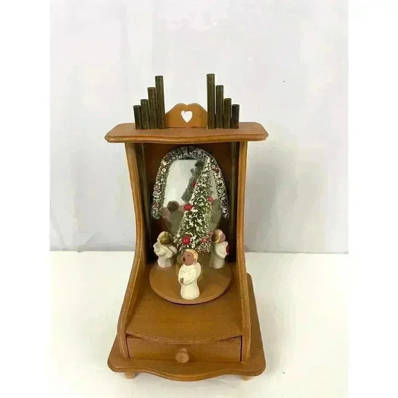VTG Enesco Rotating Christmas Angels SILENT NIGHT Wooden Display with Drawer - Picture 6 of 12